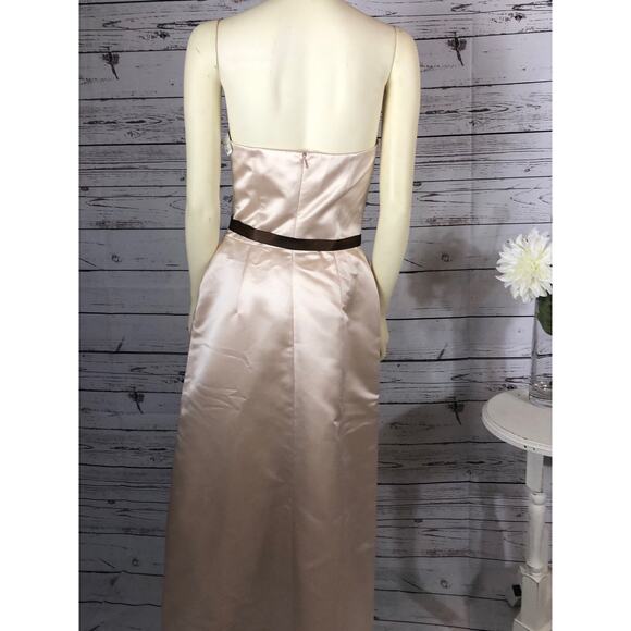 NWT Bill Levkoff Tan Satin Brown Belt Strapless Formal Bridesmaid Dress size 10 - Picture 8 of 12